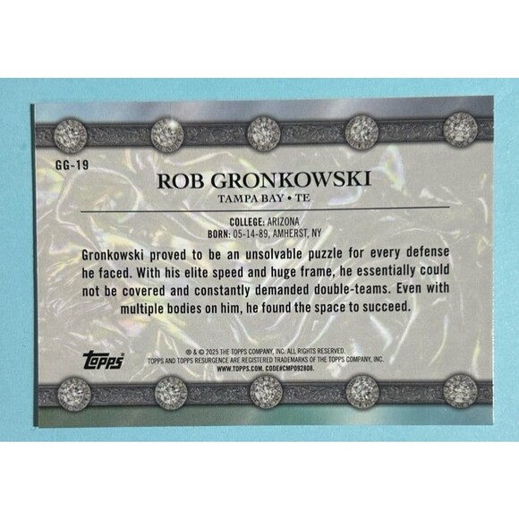 ROB GRONKOWSKI TBay Bucs-2024 Topps Resurgence  Glimmer and Gleam Card #GG-19 - Picture 2 of 2